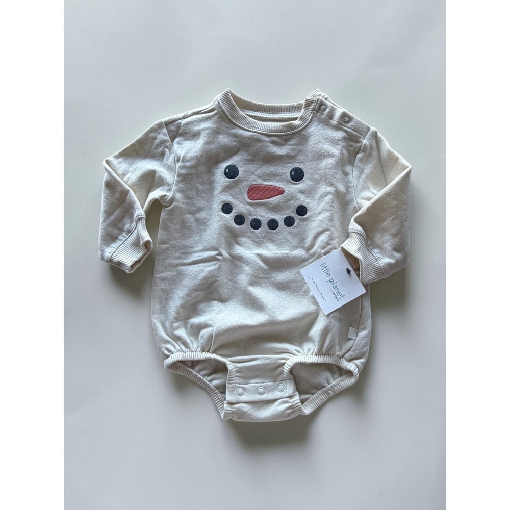 Little Planet by Carters Snowman Organic Cotton Bubble Romper Ivory 12M NWT